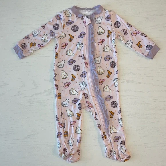 🎃 Milkberry Baby Girl Bamboo Ruffle Footie Headband Cowgirl 0-3 3-6 6-9 months - Picture 5 of 6